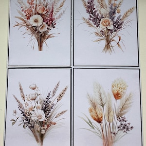 15 x 10 cm… Lot de 4… Herbe de la pampa… Cartes de correspondance florales assorties avec enveloppes blanches… Bloc-notes…