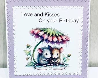 Love And Kisses on your Birthday…..2 little Mice Birthday Card……Quirky Card …..Anyone Card……