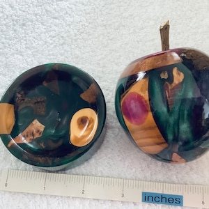 Fabulous...Hand Turned...Exotic Pieces of Hardwood ……Cast in Coloured Resin...Apple and Stand...Please Check Sections..Wood Fruit and Bowls