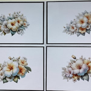 15 x 10 cm… Lot de 4… Hibiscus jaune… Cartes de correspondance florales assorties avec enveloppes blanches… 15 cm x 10 cm…
