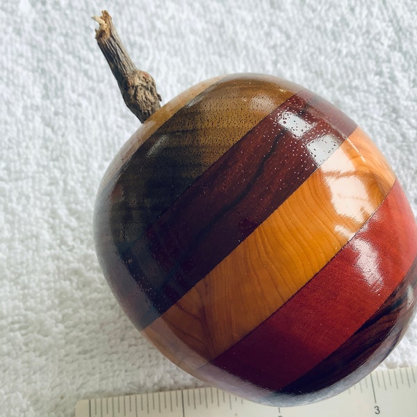 Hand Turned Multi Wood Apple: English Ash, Walnut, Cocobolo, Yew, Pink Ivory, Santos Rosewood