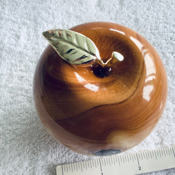 Hand Turned..... English Yew Wood Apple....Gold Colour Leaf…Wood Sourced From Around Sherwood Forest...Robin Hood Country….