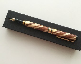 OOAK... Fathers Day Gift.... Hand Turned.....Laminated Woods....Fountain Pen in Black Presentation Box....