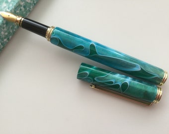 Fountain Pen…..OOAK... Fathers Day Gift.... Hand Turned.....From  Mixed Colour Polished Acrylic.... Black Presentation Box....