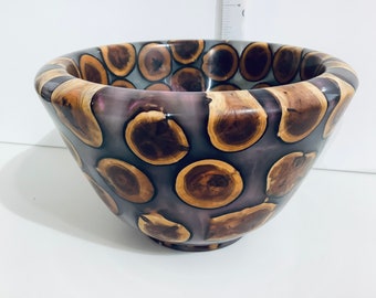 Hand Turned Bowl……Hand Turned From English Yew Wood Pieces Cast in Tinted Resin…….
