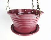 Hanging Pottery planter flower pot for container gardening, gardener gift outdoor decor art planter ceramic 7 Inch Diameter, 4.5 Inches Tall