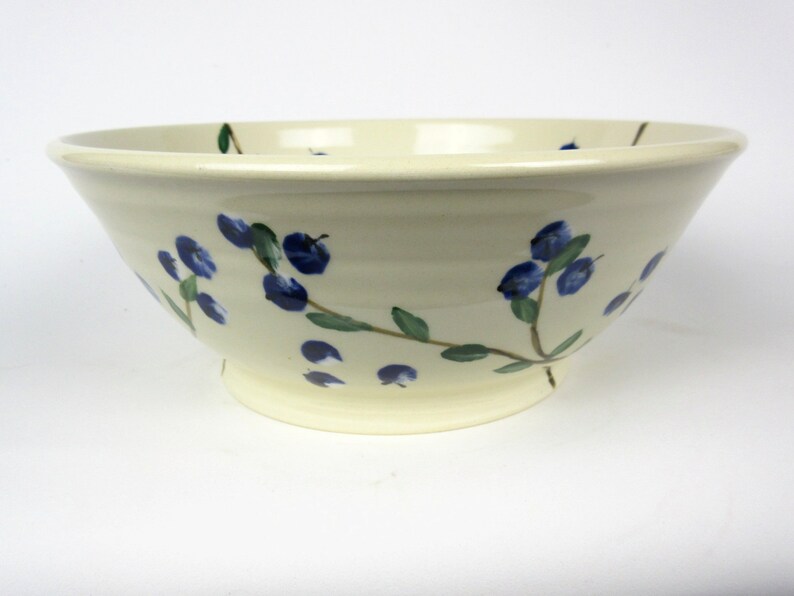 Ceramic bowl with hand painted blueberries, deep pottery serving bowl, 8.5 diameter x 3 high image 3