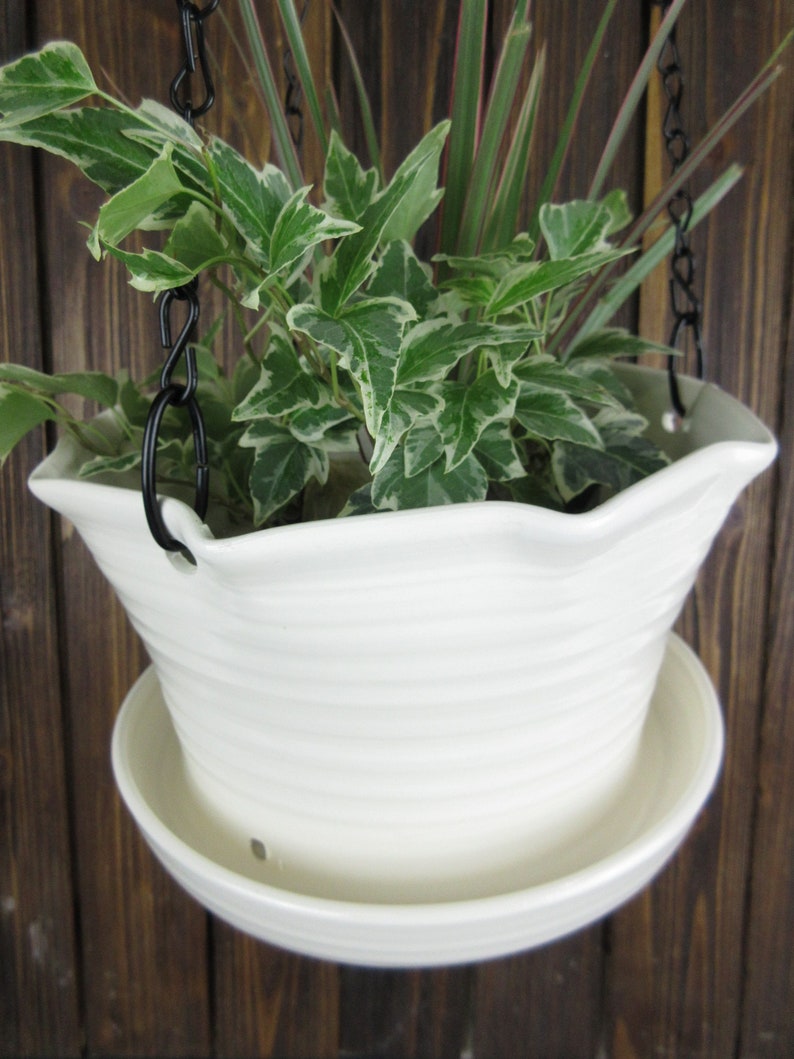 Large Ceramic Hanging Planter Indoor With Drainage Plate Etsy