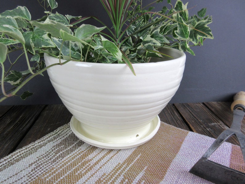 Ceramic Planter With Attached Drainage Tray Indoor Plant Pot Etsy