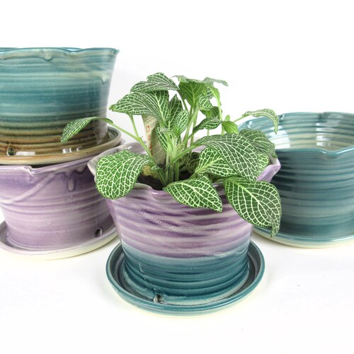 Ceramic Pottery Flower Pot With Attached Drainage Gardening Etsy