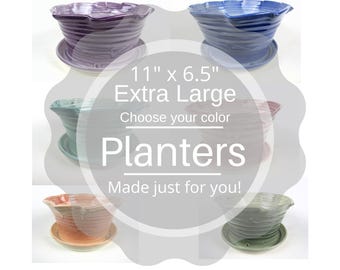 Extra Large custom planter, custom planter, flower pot clay planters gift pots, house plant pot, herb garden planter pot, 11 inches wide