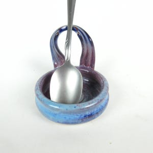 Glazed ceramic upright coffee spoon holder, vertical teaspoon rest, standing small spoon dish