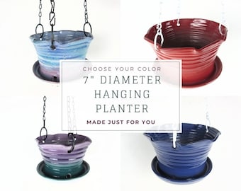 Maceta colgante personalizada con drenaje, maceta colgante mediana con platillo, 18 x 11,4 cm.