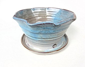 Blue Ceramic Pottery Flower Pot with attached drainage saucer tray, Indoor Terracotta Pottery Plant Pot, 5.5 inches wide by 3.5 inches tall