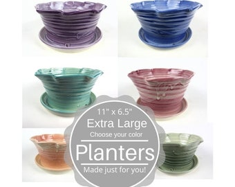 Extra Large custom planter, custom planter, flower pot clay planters gift pots, house plant pot, herb garden planter pot, 11 inches wide