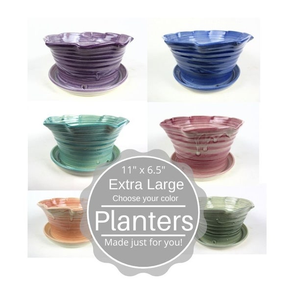 Extra Large custom planter, custom planter, flower pot clay planters gift pots, house plant pot, herb garden planter pot, 11 inches wide
