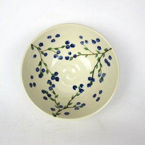 Ceramic bowl with hand painted blueberries, deep pottery serving bowl, 8.5 diameter x 3 high image 4