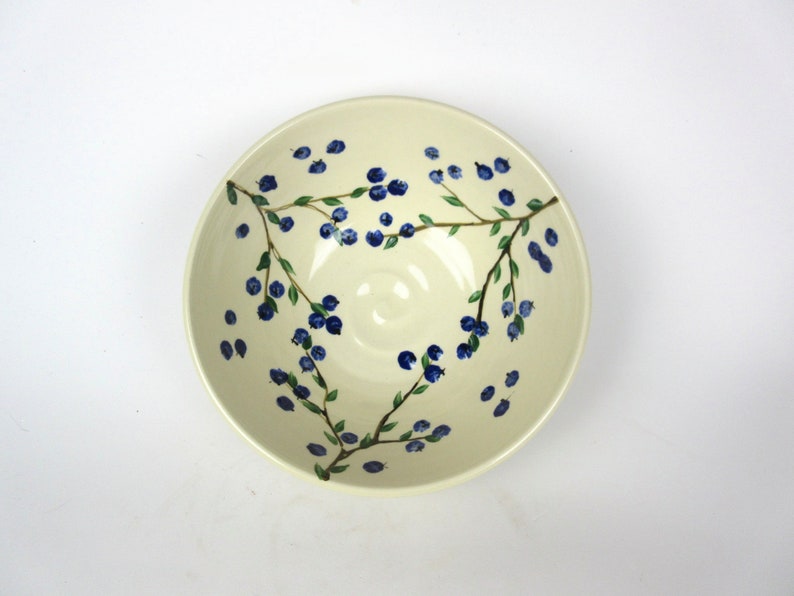 Ceramic bowl with hand painted blueberries, deep pottery serving bowl, 8.5 diameter x 3 high image 4