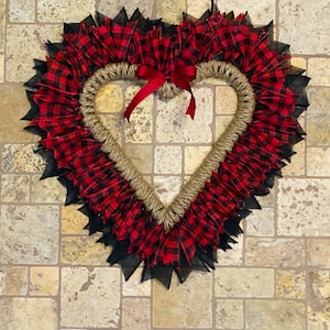 Black and Red Buffalo Check Wreath/Rope Wreath/Heart Wreath/Country Wreath