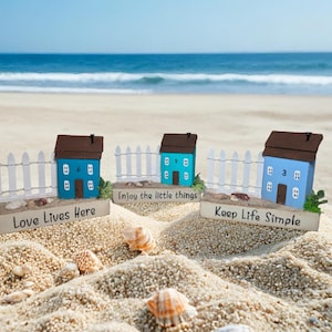Miniature Beach House Shelf Sitter: Whimsical Coastal Decor
