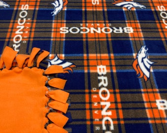 Denver Football Plaid Fleece Blanket-No Sew Fleece Blanket-Large