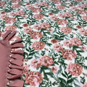 Coral/Pink Flowers Large Fleece Blanket-No Sew Fleece Blanket