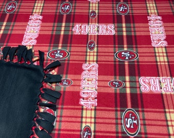 San Francisco Football Plaid Fleece Blanket-No Sew Fleece Blanket-Large