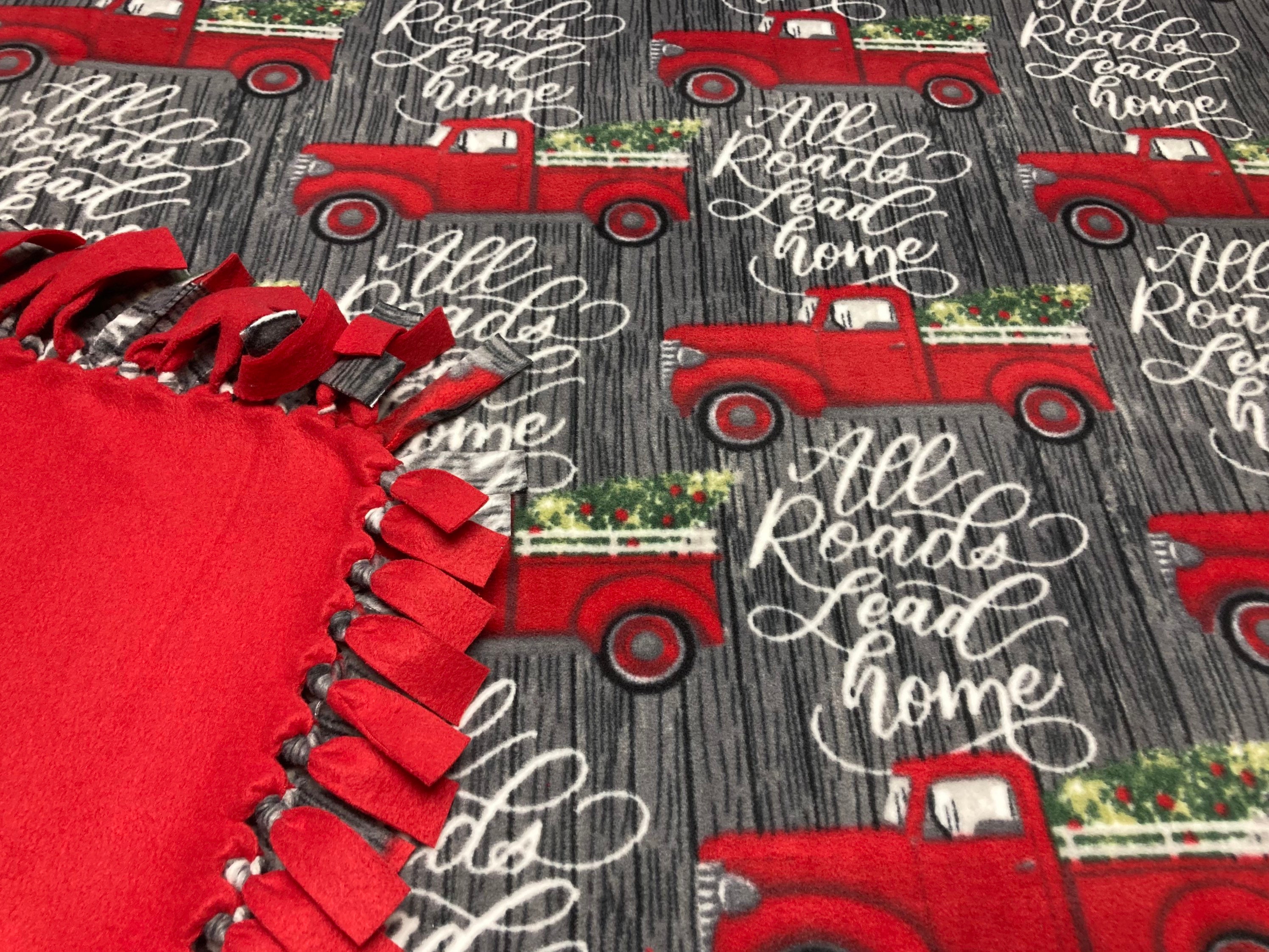 Red Truck Blanket All Roads Lead Home Blanket No Sew Fleece Blanket Large Fleece Blanket Etsy