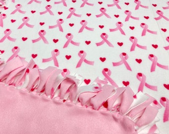 Breast Cancer Awareness Ribbon Fleece Blanket -No Sew Fleece Blanket-Large