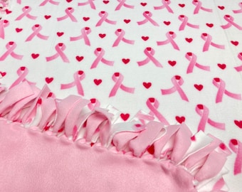 Breast Cancer Awareness Ribbon Fleece Blanket -No Sew Fleece Blanket-Large