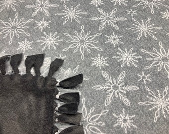 Handmade Gray Snowflake Fleece Blanket: No Sew Winter Throw (69x57)