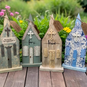 Wooden Churches/ Rustic Church Decor/ Freestanding Church / Primitive Decor/ Shabby Chic Church/  Tiered Tray Decor/ Shelf Sitters