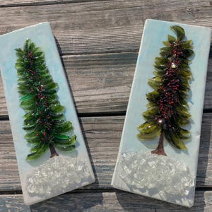 Christmas Tree Glass Art/ Christmas Art/ Winter Tree Art/ Rustic decor/ Glass Tree Art/ Glass and Resin Christmas Tree Art