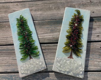 Glass Christmas Tree Art: Reclaimed Wood Rustic Decor