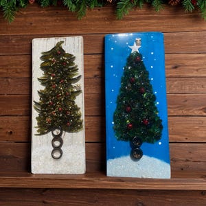 Christmas Tree Glass Art/ Christmas Art/ Winter Tree Art/ Rustic decor/ Glass Tree Art/ Glass and Resin Christmas Tree Art