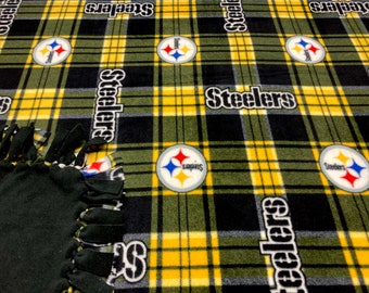 Pittsburgh Football Plaid Fleece Blanket-No Sew Fleece Blanket-Large