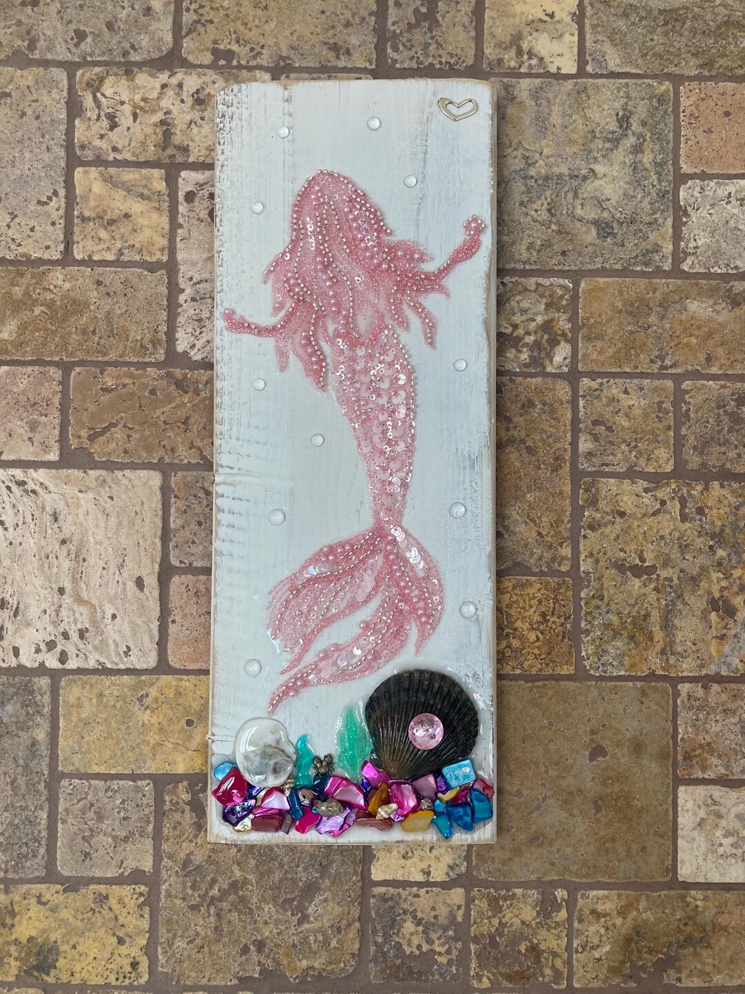 Seashell Mermaid Art: Rustic Reclaimed Wood Coastal Decor - Etsy