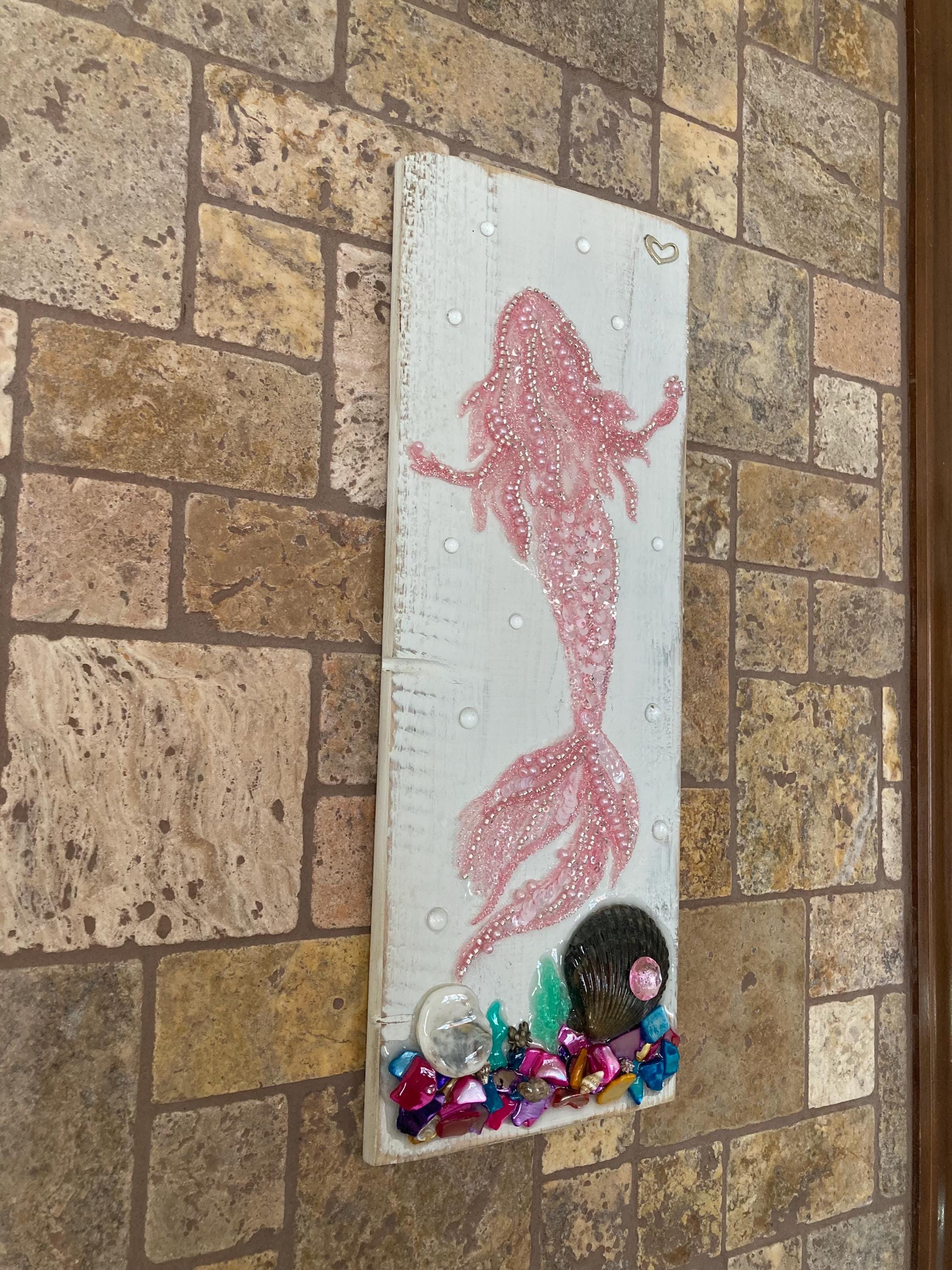 Seashell Mermaid Art: Rustic Reclaimed Wood Coastal Decor - Etsy