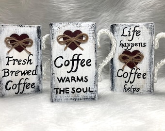 Coffee sign/ Coffee shelf sign/ Coffee Lovers Gift/ Coffee decor/ Coffee bar sign/ Freestanding block sign/Tiered Tray Decor/Rustic Decor