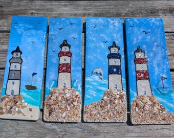 Lighthouse Art/ Coastal Art/ Rustic decor/ Glass Art/ Beach Art/ Coastal Decor/ Beach Decor/ Lighthouse Decor/ Beach House/ Nautical Decor
