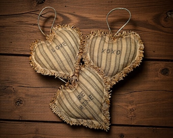 Primitive Heart Ornaments Set of 3: Valentine Decor/ Bowl Fillers/ Tiered Tray Decor