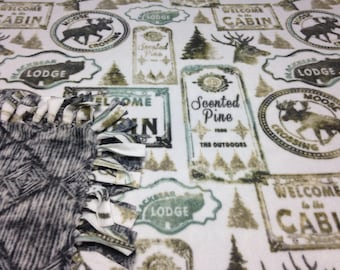 Welcome to the Cabin-Moose Crossing-Reversible Large Fleece Blanket-No Sew Fleece Blanket