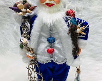 Seashell Santa, Coastal Christmas Decor, 12 inch