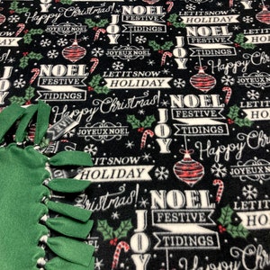 Christmas Fleece Blanket/ No Sew Fleece Blanket/ Large Fleece Blanket/ Tie Fleece Blanket/ Christmas Words Fleece Blanket