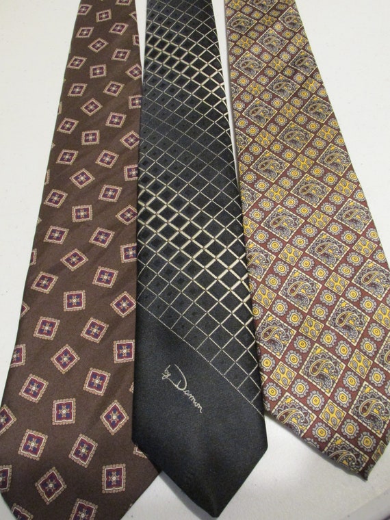 Lot of 3 Brown Black Vintage Men's Silk Polyester… - image 1