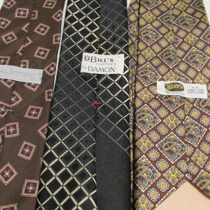 Lot of 3 Brown Black Vintage Men's Silk Polyester Neck Ties Halston Bill's Clothes image 3