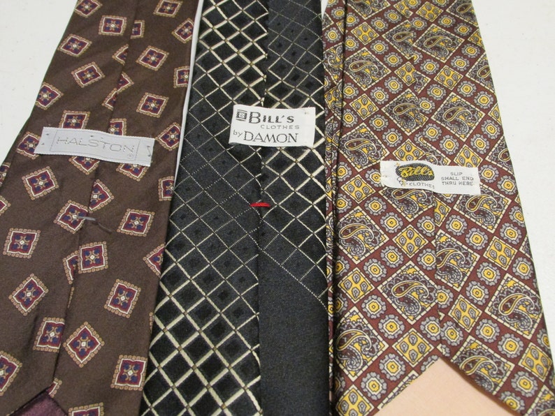 Lot of 3 Brown Black Vintage Men's Silk Polyester Neck Ties Halston Bill's Clothes image 3