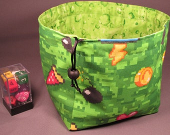 16 Bit Bomb Pizza Coin Green Gamer Large Dice Bag Pouch RPG Role Playing Game Geek D&D