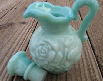 Vintage Avon Blue Glass Floral Rose Pitcher With Lid