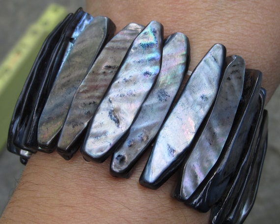 Ablone Shell Stretch Bracelet Statement Jewelry V… - image 3